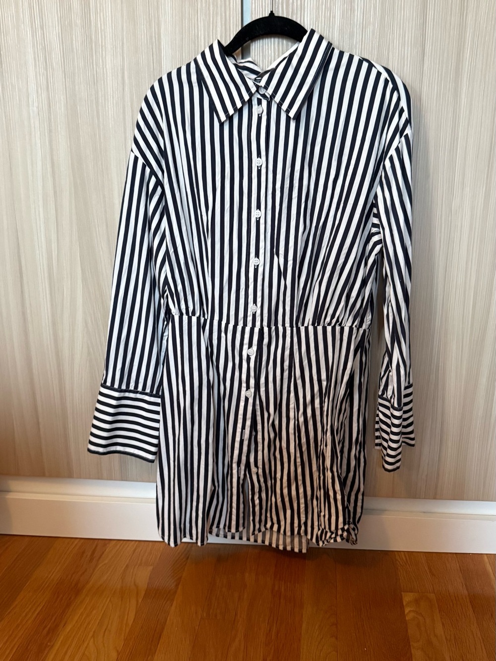 H&M Navy and White Vertical Stripe Shirt Dress